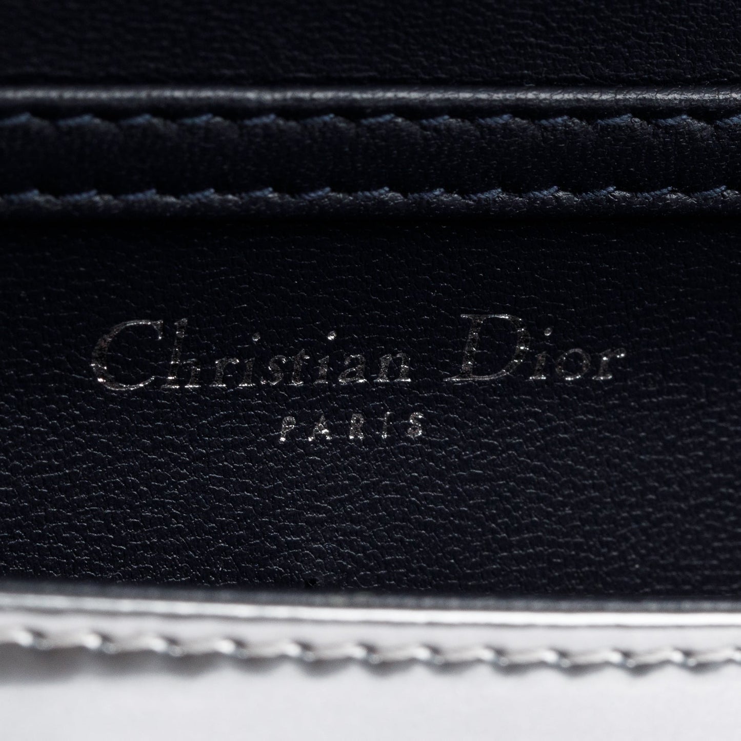 Christian Dior Metallic Silver Microcannage Patent Leather Diorama Wallet on Chain