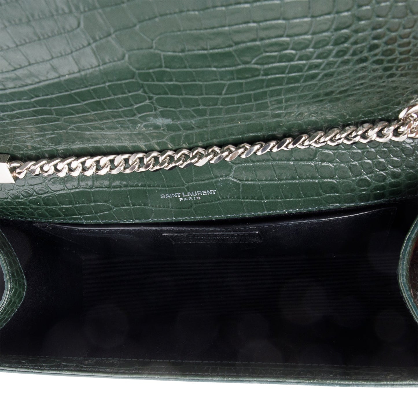 Saint Laurent Green Crocodile-Embossed Leather Medium Classic Monogram Kate Tassel Chain Bag