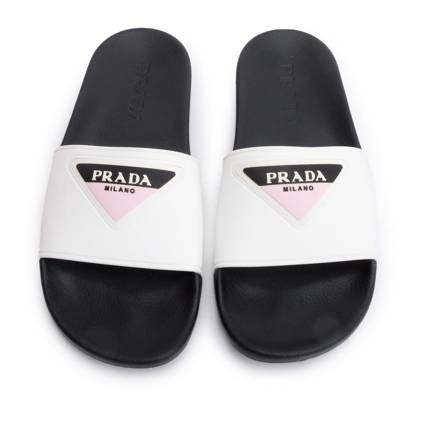 Prada Black/White Graphic Print Rubber Slide Sandals, Size 36