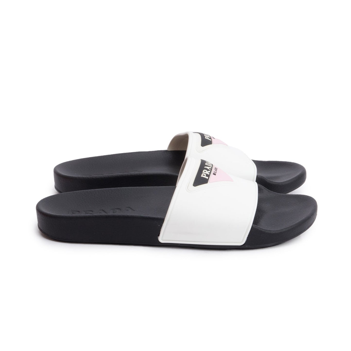 Prada Black/White Graphic Print Rubber Slide Sandals, Size 36