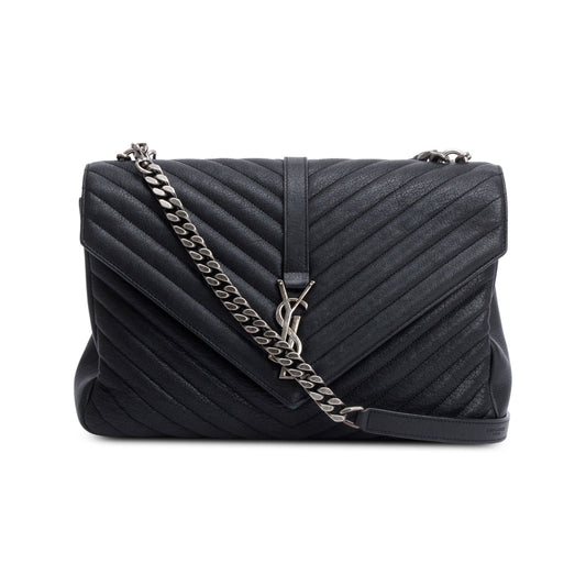 Saint Laurent Black Chevron Leather Large Chevron College Bag