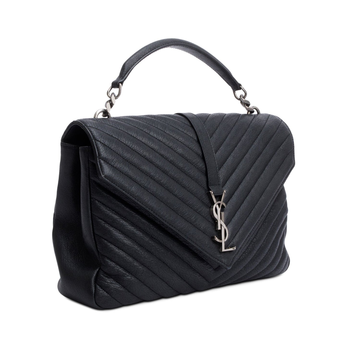 Saint Laurent Black Chevron Leather Large Chevron College Bag