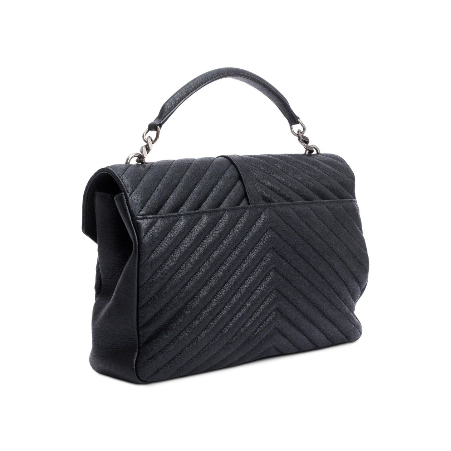 Saint Laurent Black Chevron Leather Large Chevron College Bag