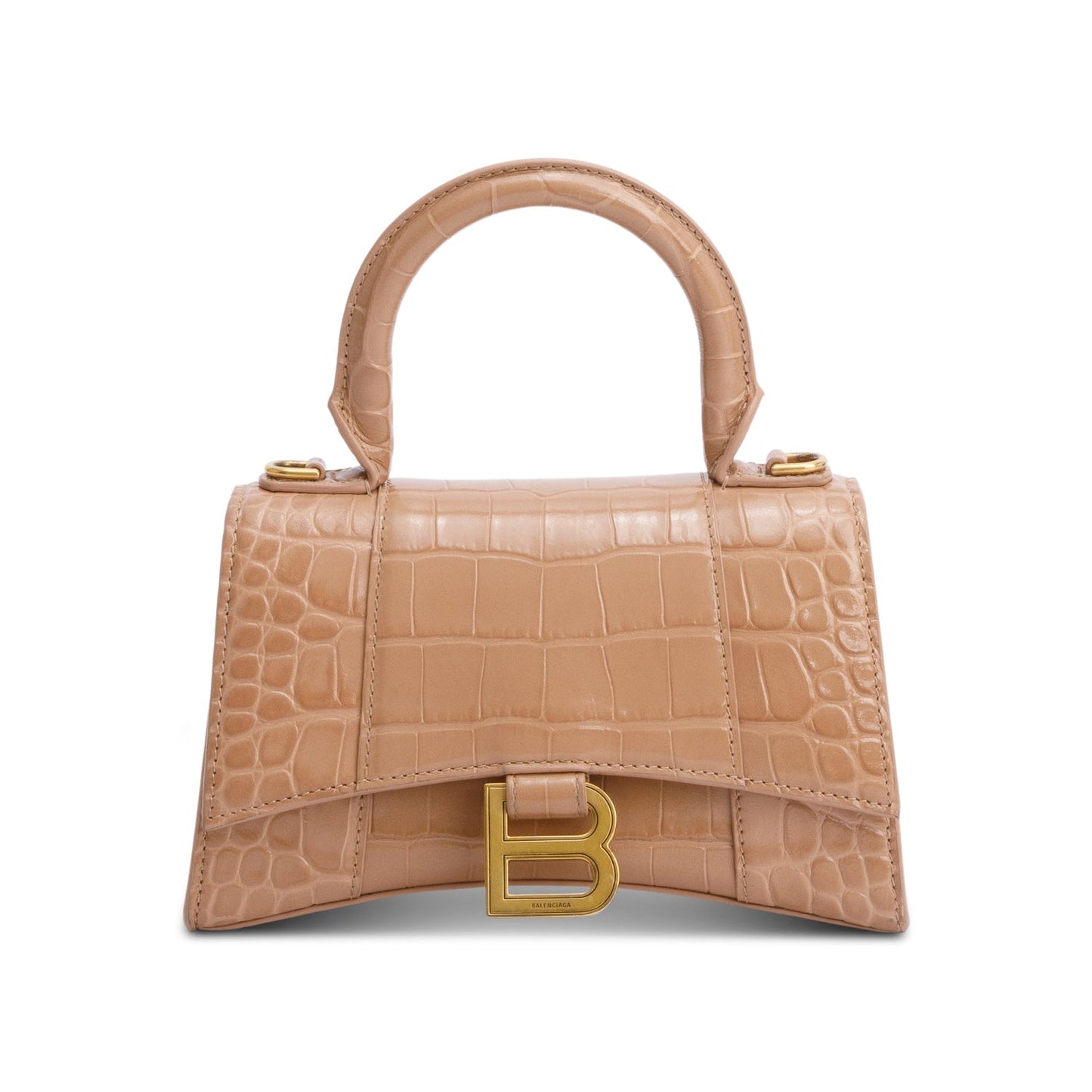 Balenciaga Beige Croc-Embossed Leather XS Hourglass Top Handle Bag