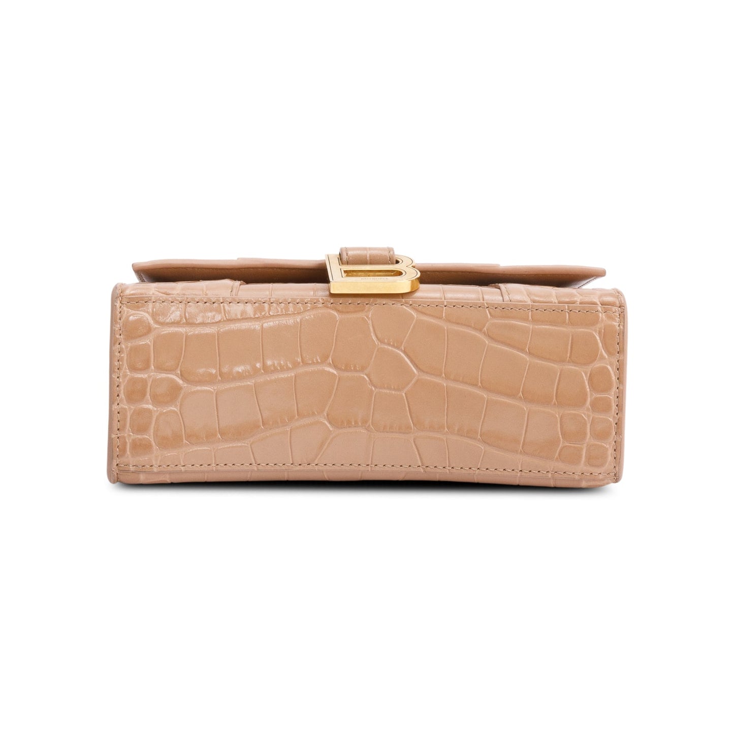Balenciaga Beige Croc-Embossed Leather XS Hourglass Top Handle Bag