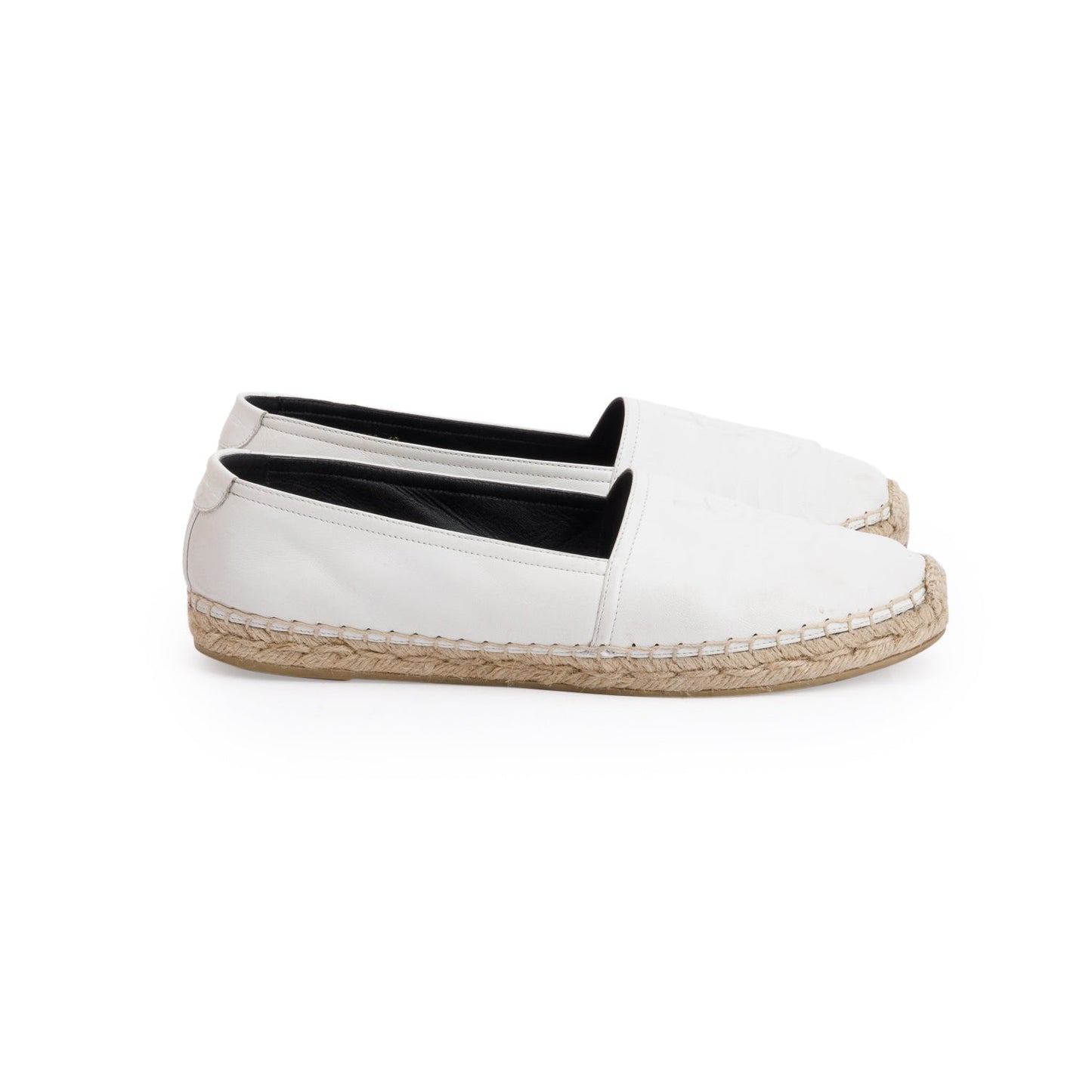 Saint Laurent White Lambskin Leather Espadrilles, Size 40