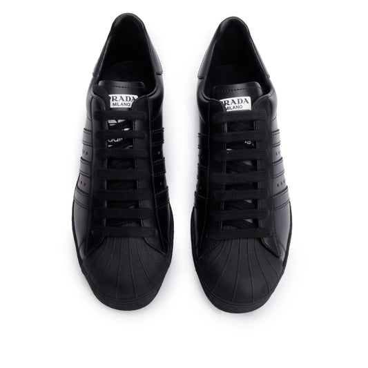 Prada X Adidas Black Leather Superstar Sneakers, Size 5.5
