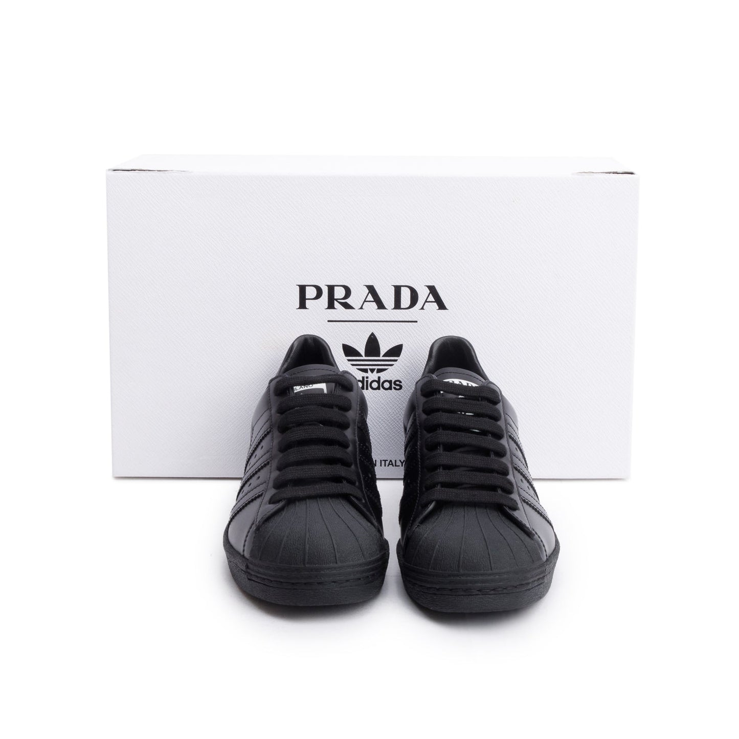 Prada X Adidas Black Leather Superstar Sneakers, Size 4