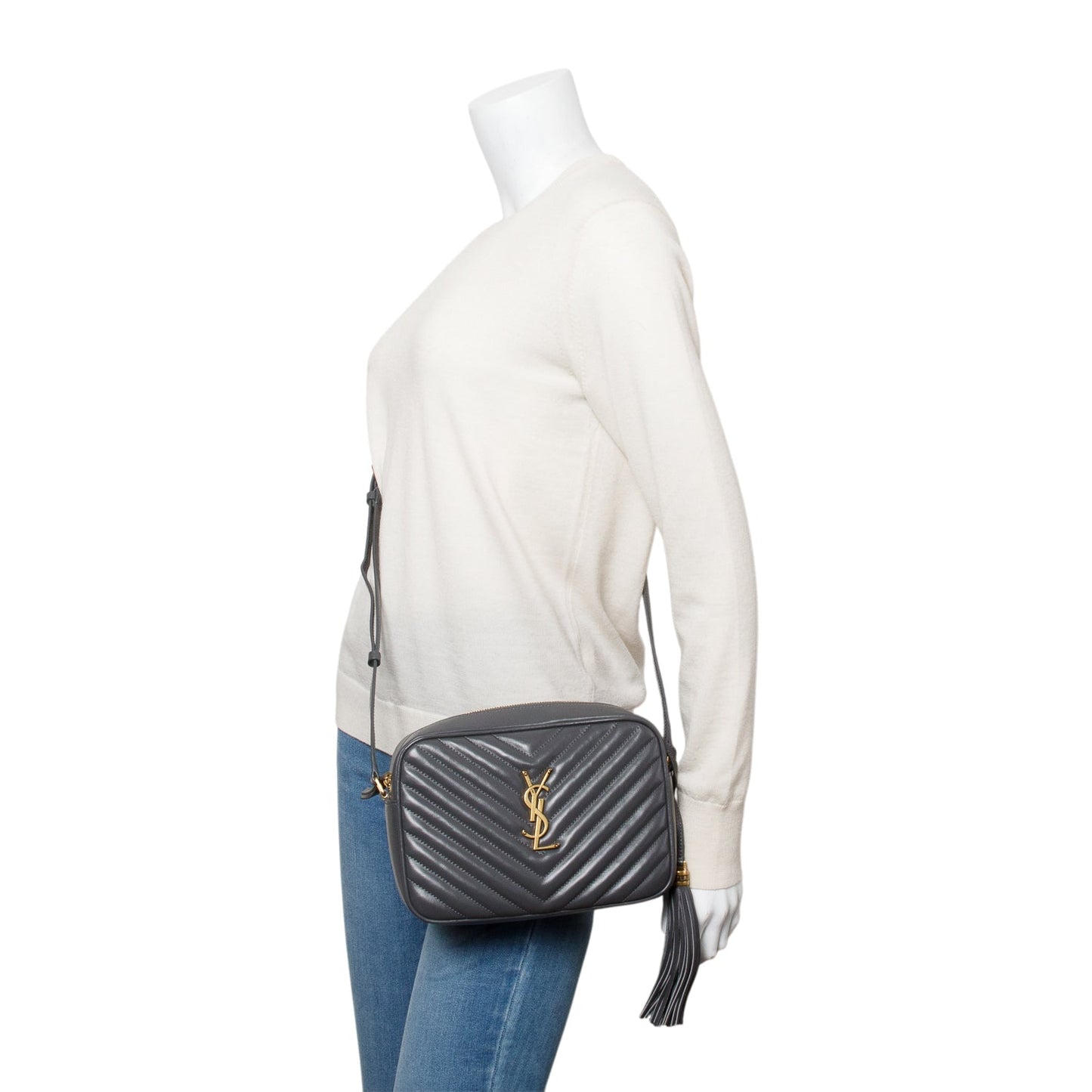 Saint Laurent 2021 Grey Quilted Leather Lou Camera Bag