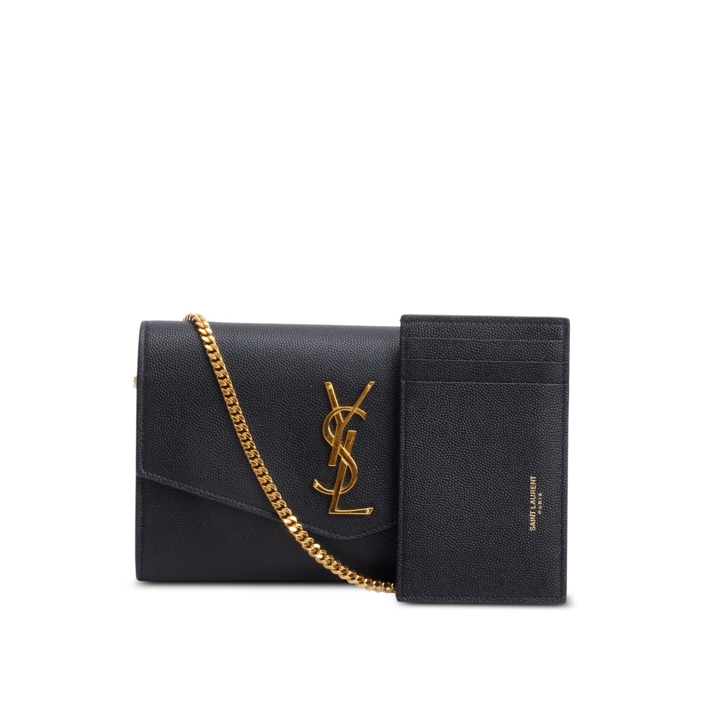 Saint Laurent Black Grain De Poudre Leather Uptown Chain Wallet