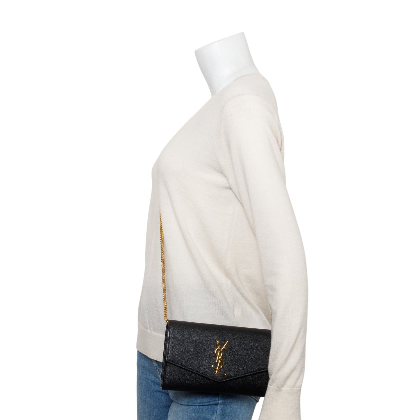 Saint Laurent Black Grain De Poudre Leather Uptown Chain Wallet