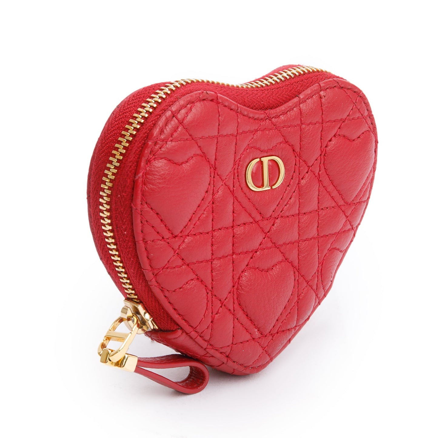 Christian Dior 2023 Red Cannage Calfskin Leather Dioramour Caro Heart Chain Pouch
