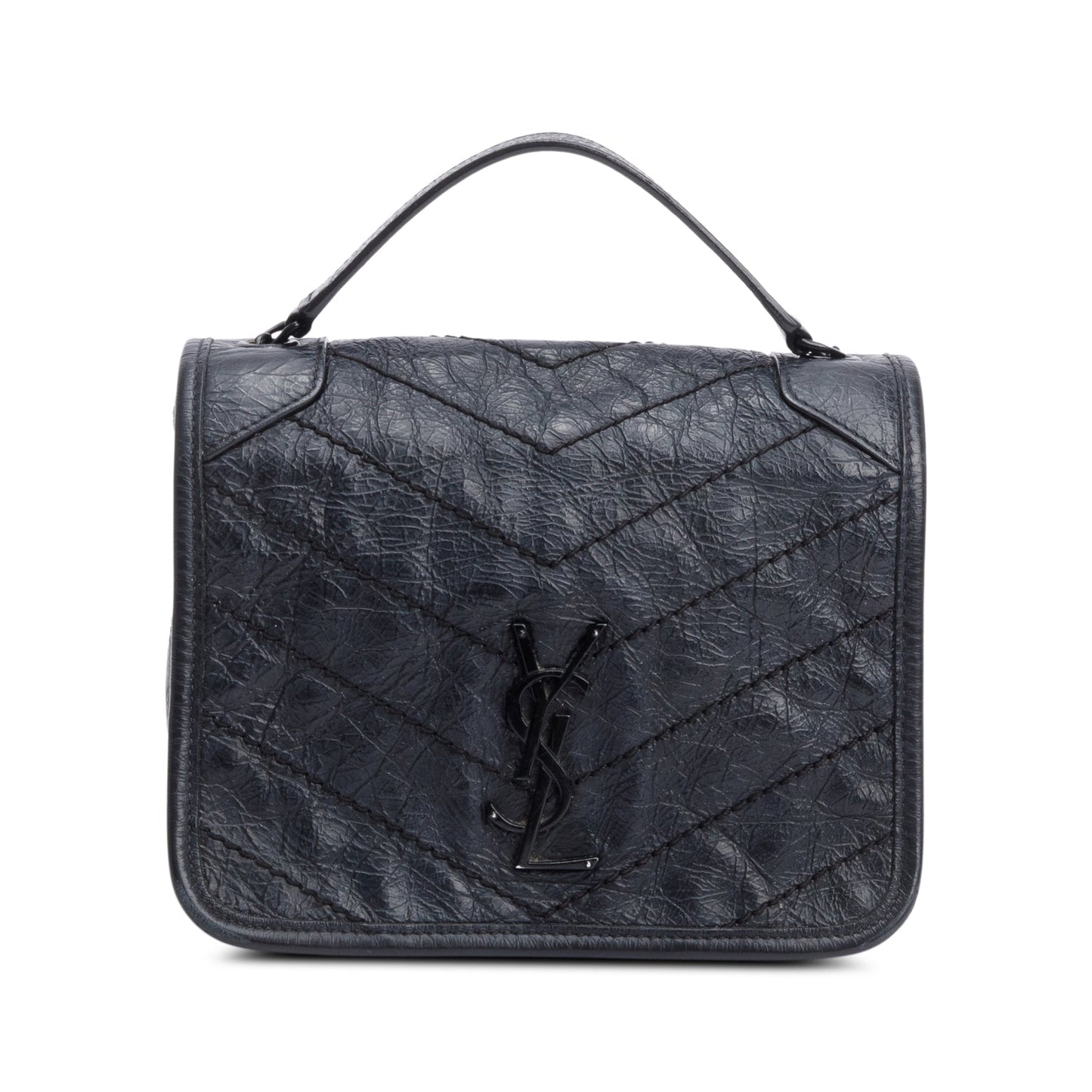 Saint Laurent Black Crinkled Calfskin Matelasse Niki Chain Wallet