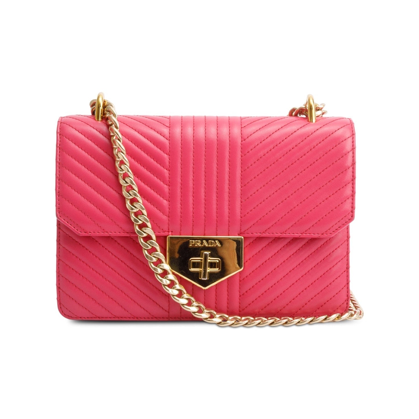 Prada Pink Soft Calf Chevron Impunture Chain Bag