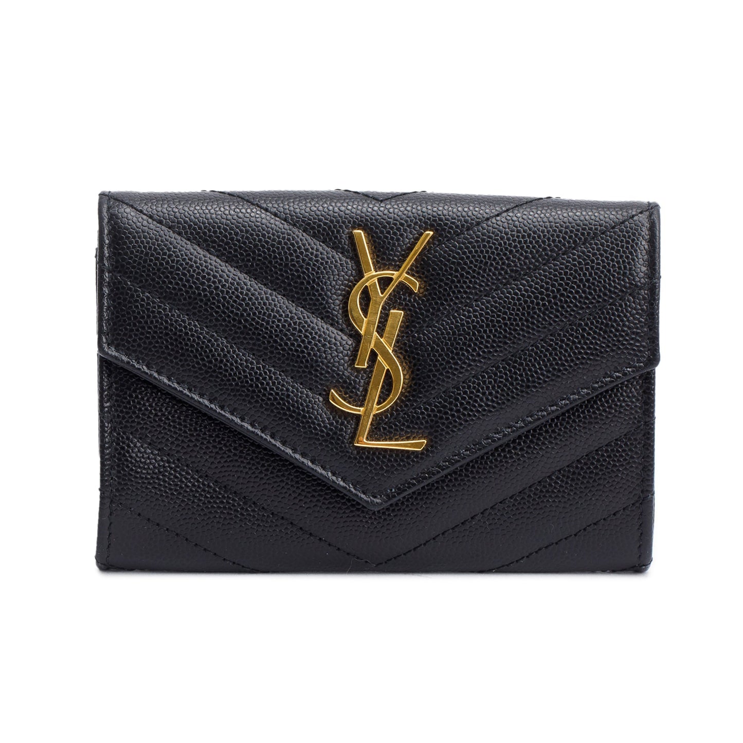 Saint Laurent 2020 Black Grain De Poudre Cassandre Matelasse Small Envelope Wallet