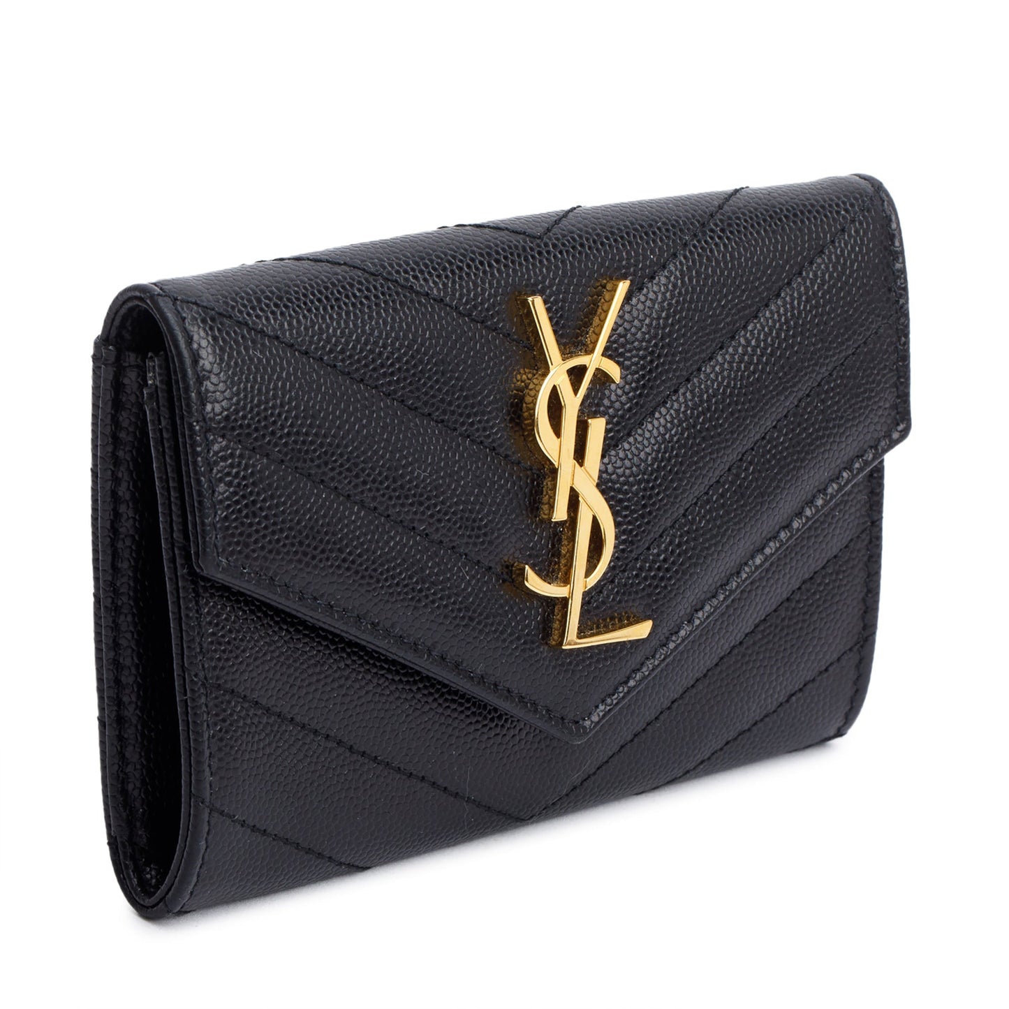 Saint Laurent 2020 Black Grain De Poudre Cassandre Matelasse Small Envelope Wallet