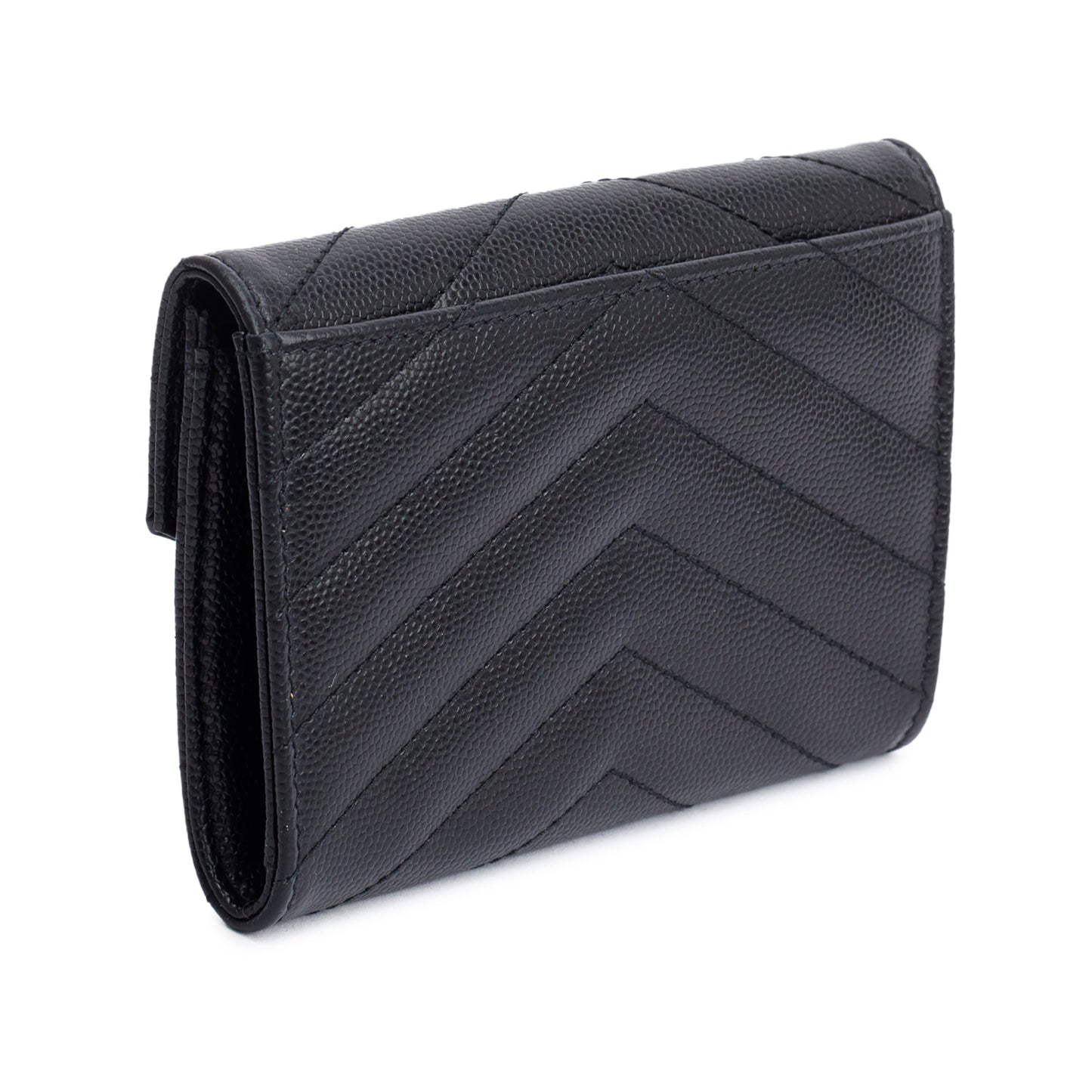 Saint Laurent 2020 Black Grain De Poudre Cassandre Matelasse Small Envelope Wallet