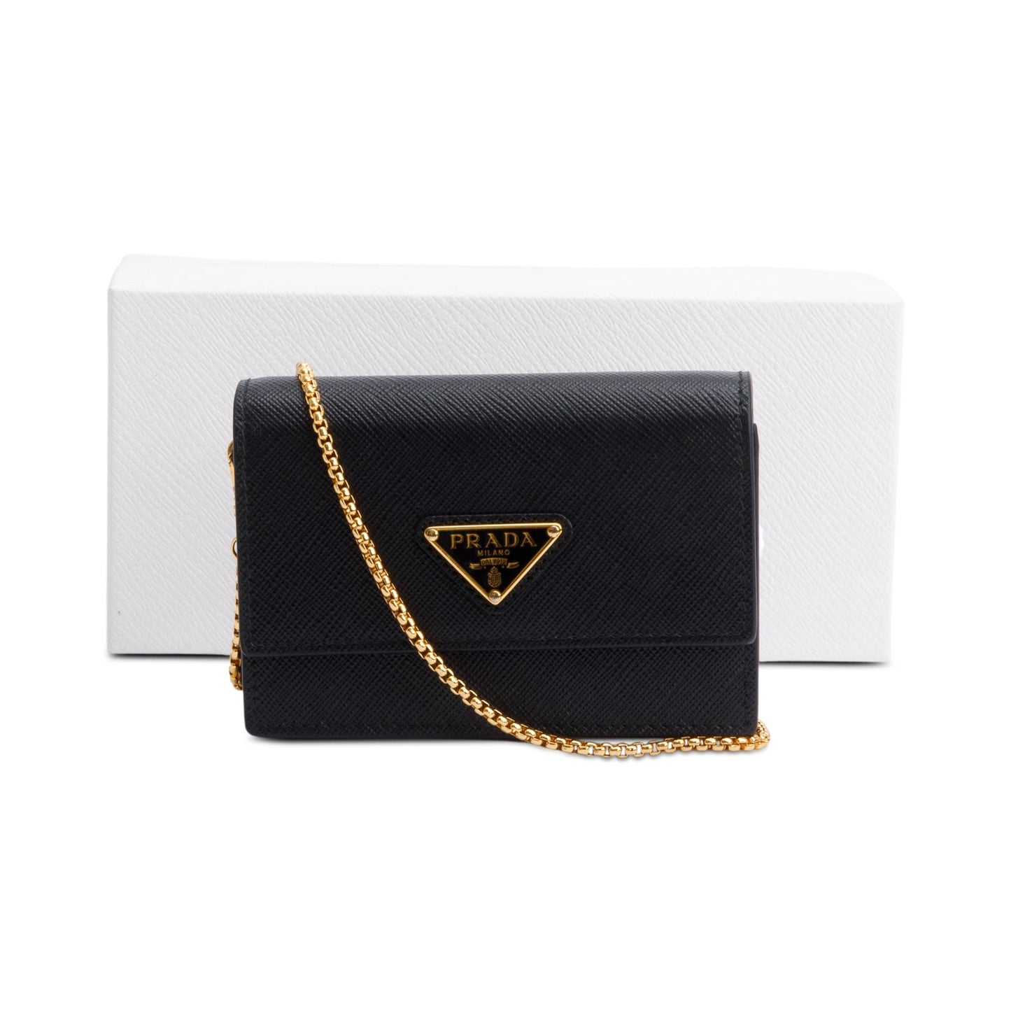 Prada Black Saffiano Metal Card Holder on Chain