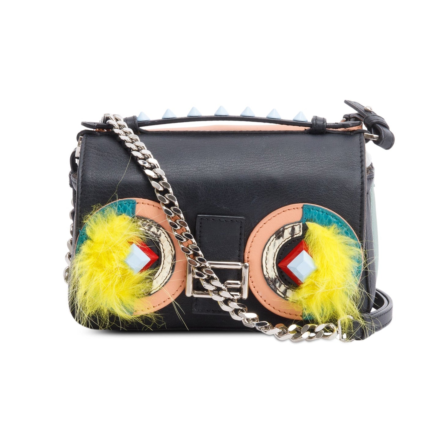 Fendi Black Multicolor Nappa Leather Hypnoteyes Double-Sided Face Chain Crossbody Bag