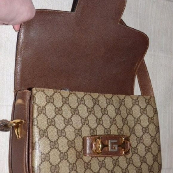 Gucci Envelope Leather Canvas Shoulder Bag
