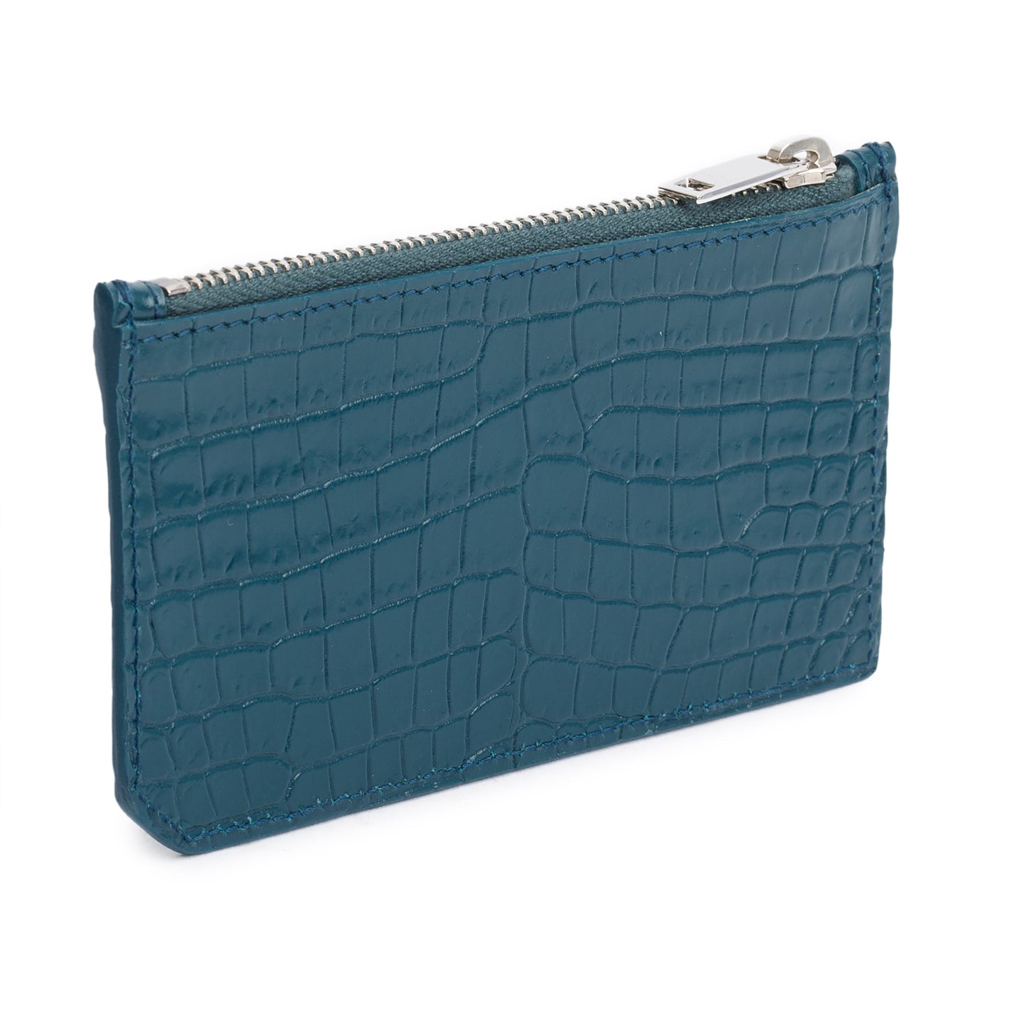 Saint Laurent Green Crocodile-Embossed Leather Cassandre Fragments Zipped Card Case