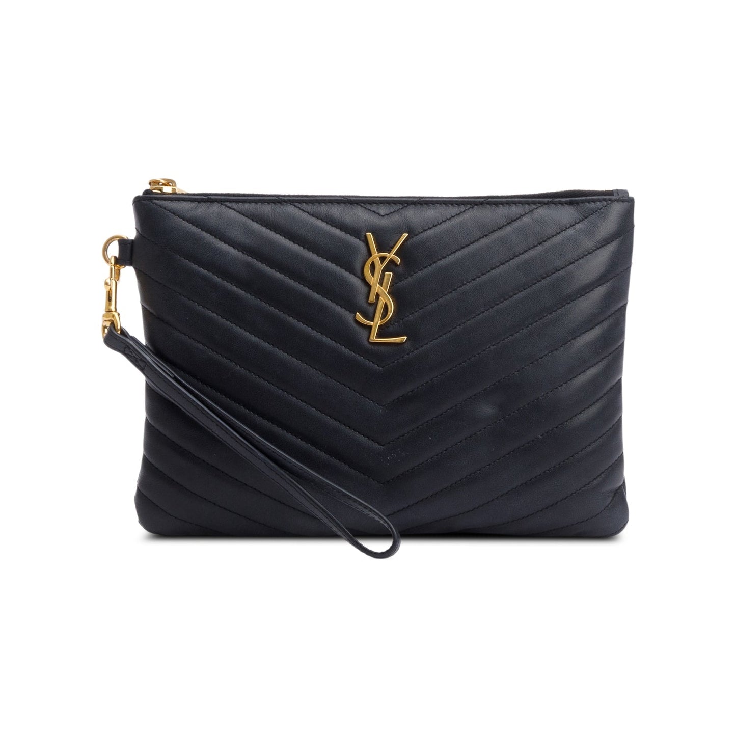 Saint Laurent Black Leather Cassandre Matelasse A5 Pouch