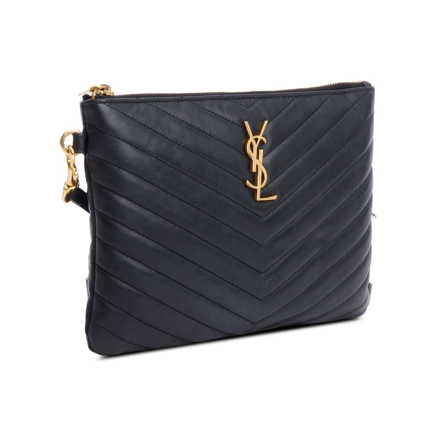 Saint Laurent Black Leather Cassandre Matelasse A5 Pouch