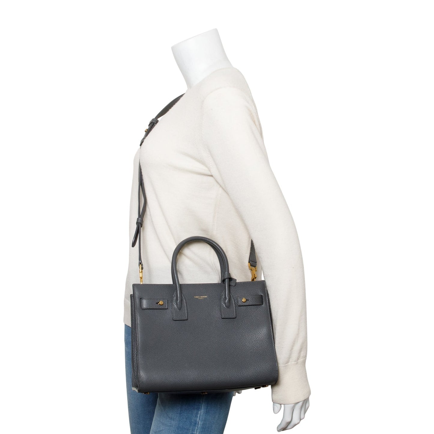 Saint Laurent 2022 Grey Grained Leather Baby Sac De Jour