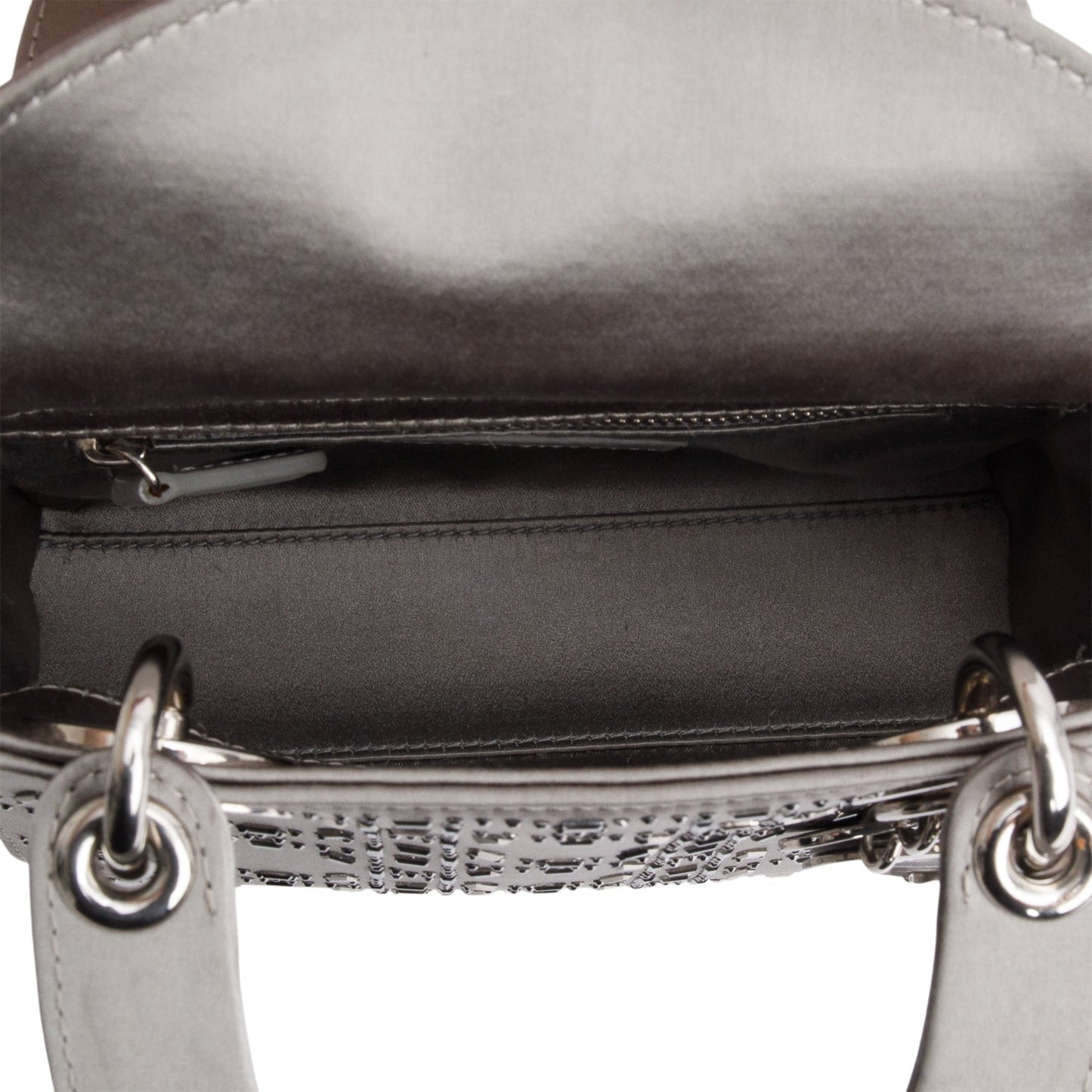 Christian Dior Grey Cannage Satin Crystal Embellished Mini Lady Dior Bag
