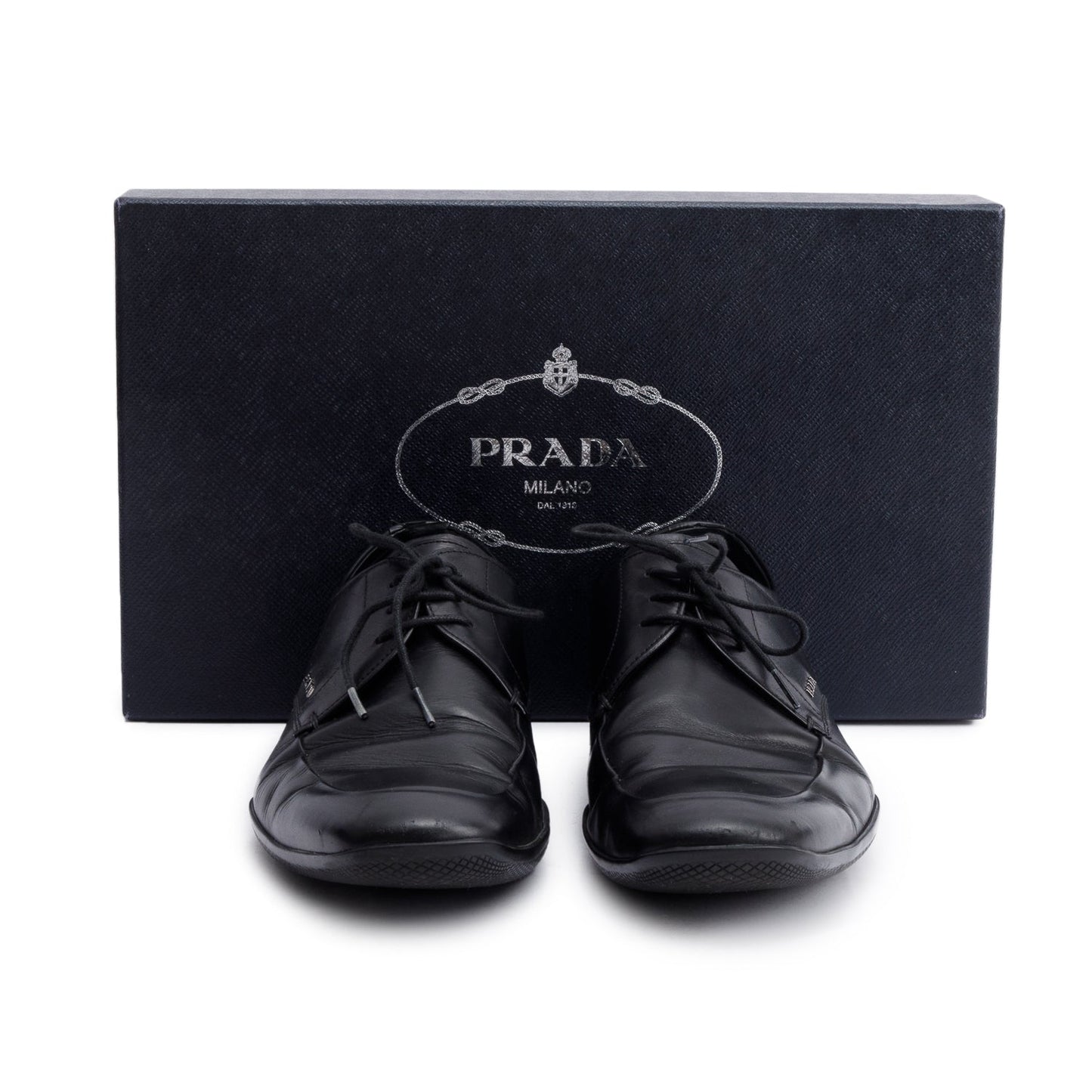 Prada Black Leather Laced Oxford Men's Shoes, Size 7