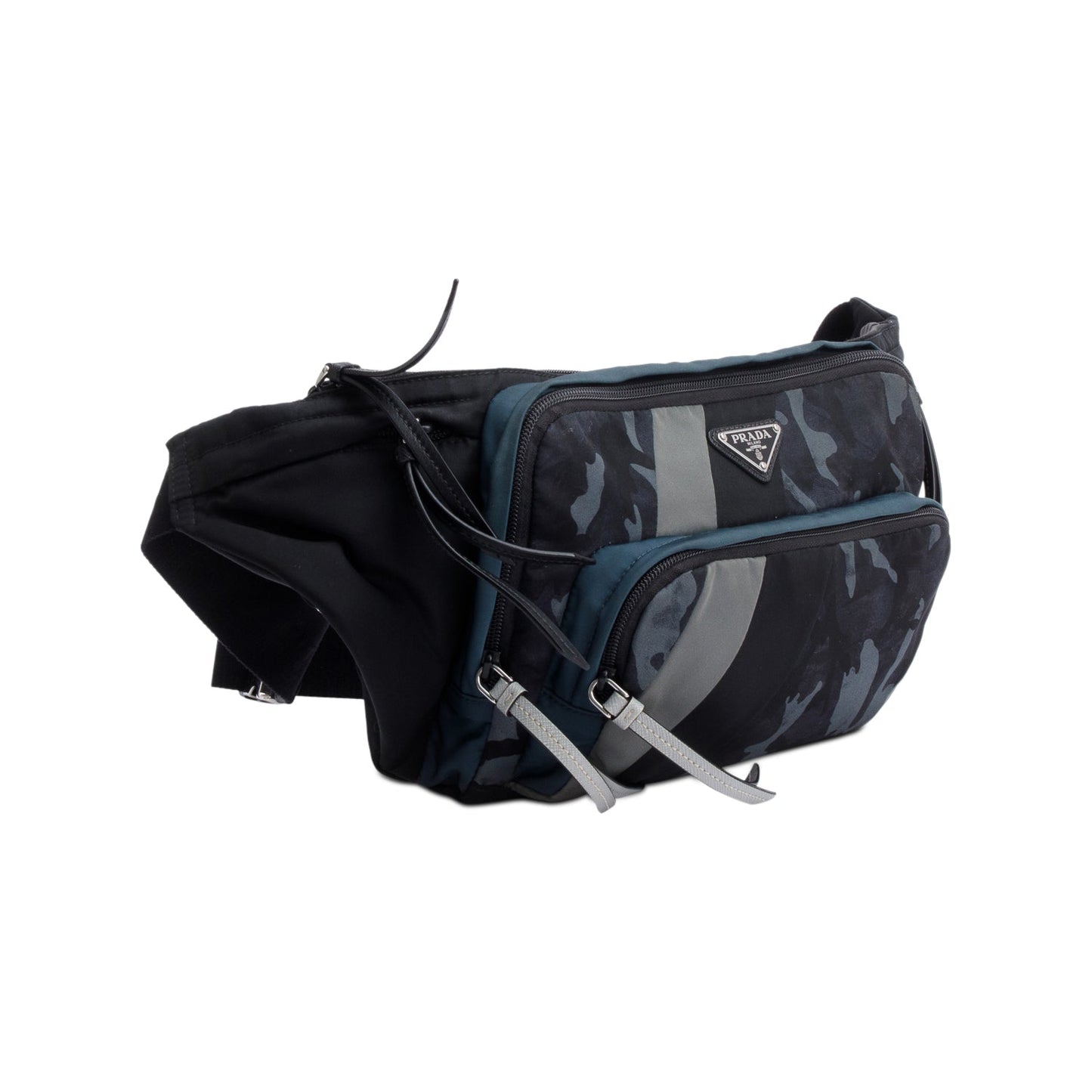 Prada Black/Blue/Grey Camouflage Tessuto Nylon Belt Bag