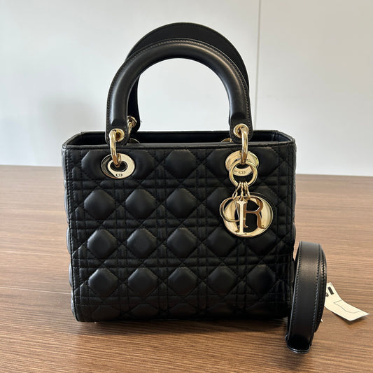 CHRISTIAN DIOR Lambskin Cannage Small My ABCDior Lady Dior Black
