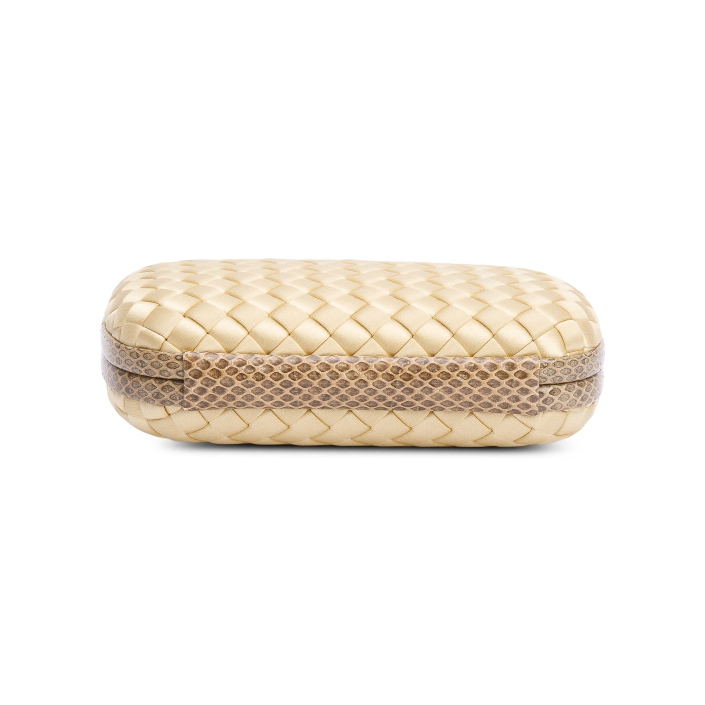 Bottega Veneta Gold Snakeskin-Trimmed Intrecciato Satin Knot Clutch