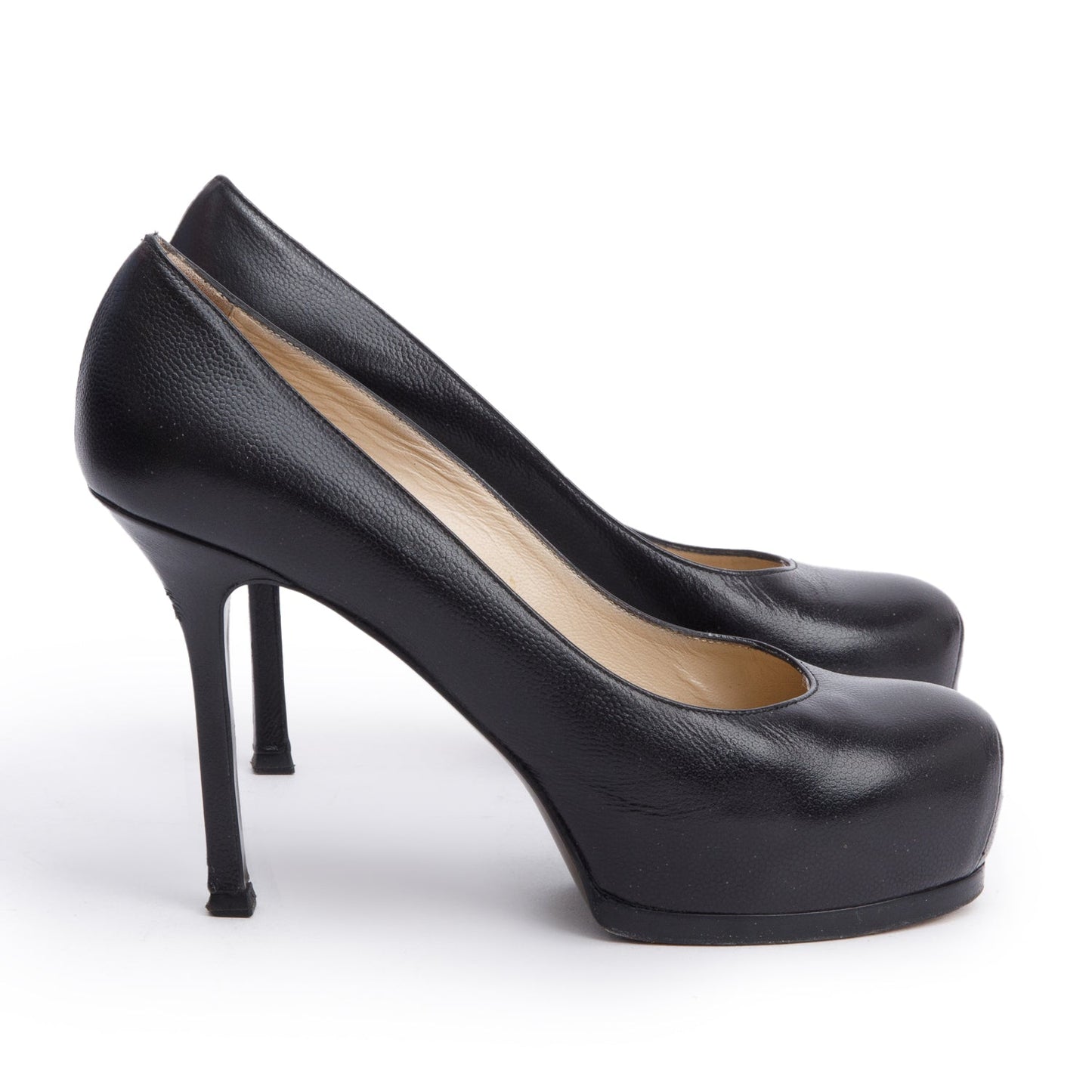 Saint Laurent Black Leather Tribtoo 85 Platform Pumps, Size 36.5