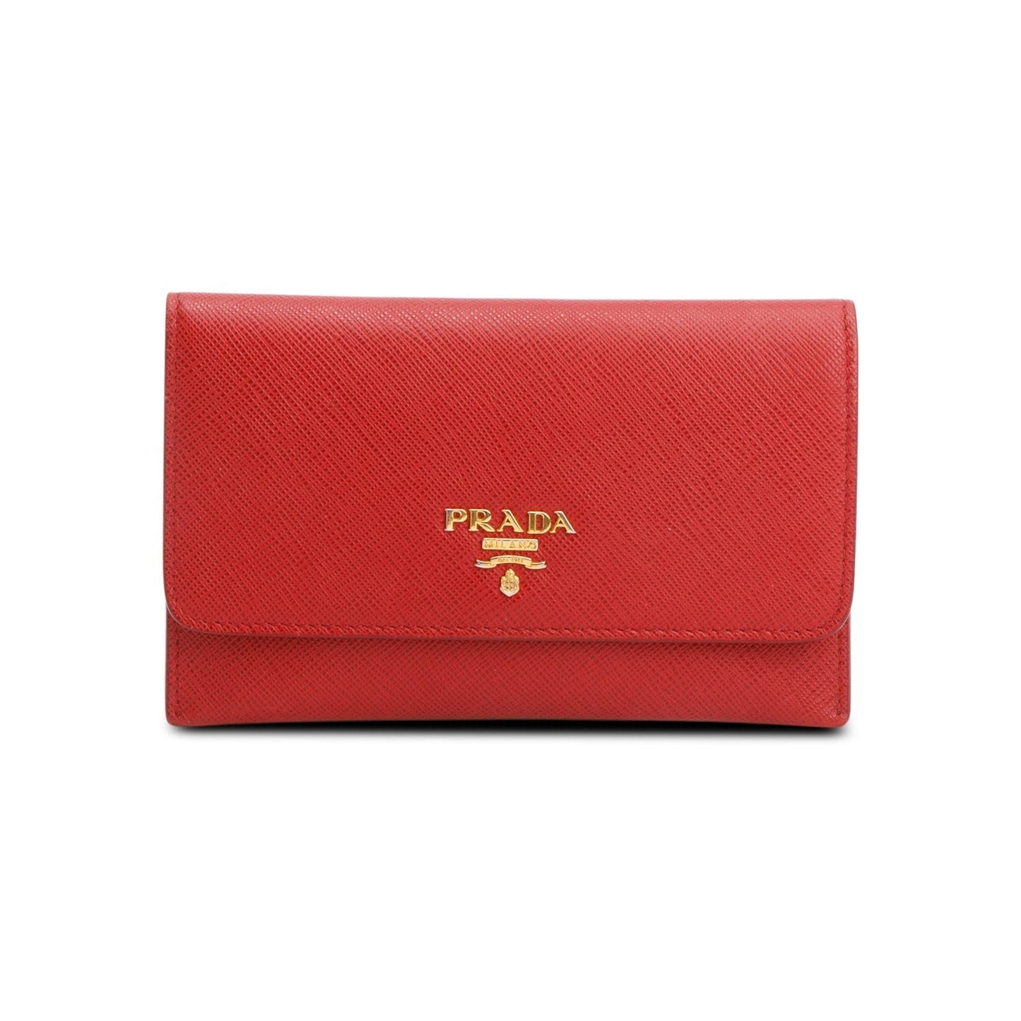 Prada Red Saffiano Metal Leather Hard Holder Flap Wallet