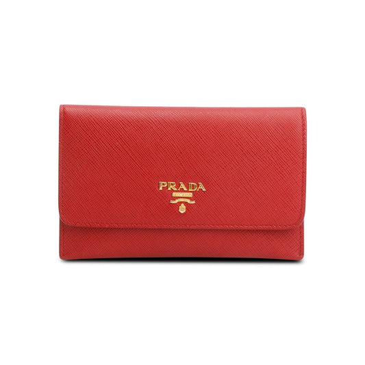 Prada Red Saffiano Metal Leather Hard Holder Flap Wallet