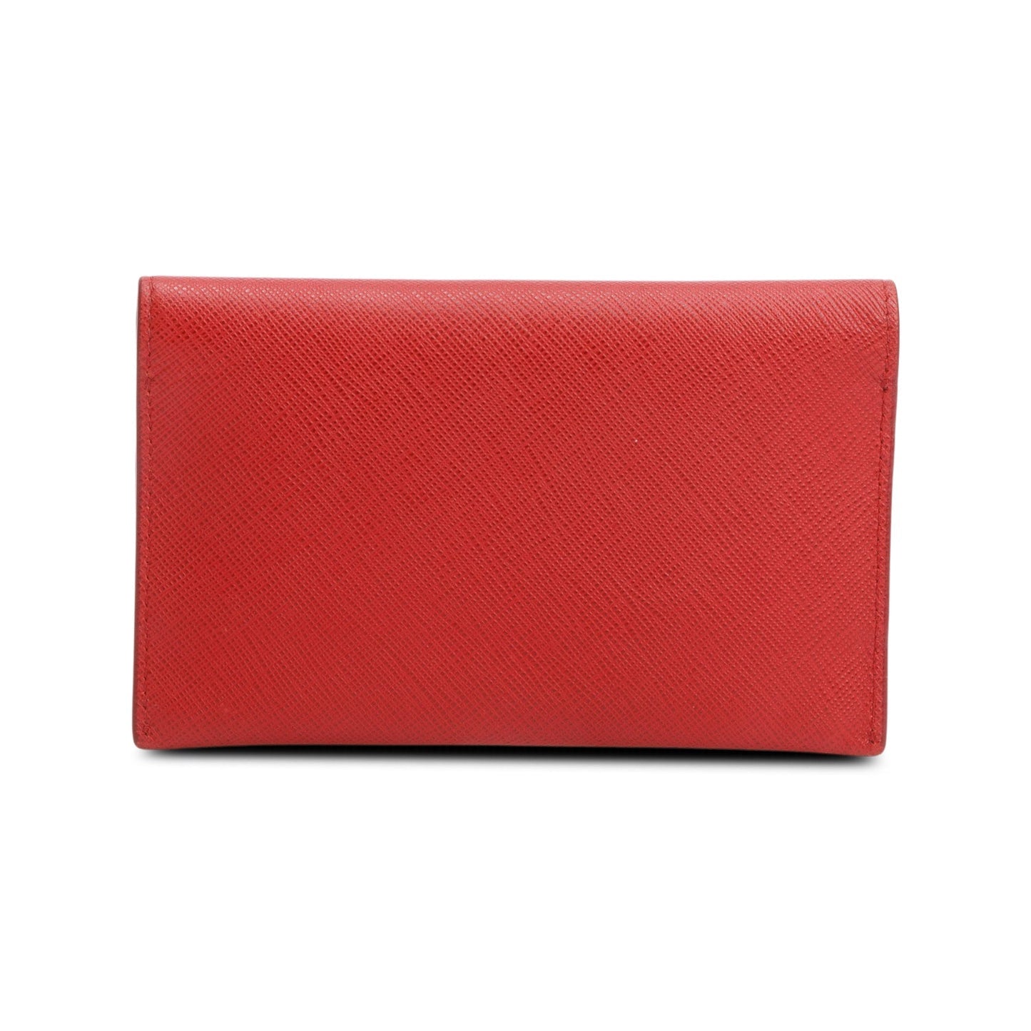 Prada Red Saffiano Metal Leather Hard Holder Flap Wallet
