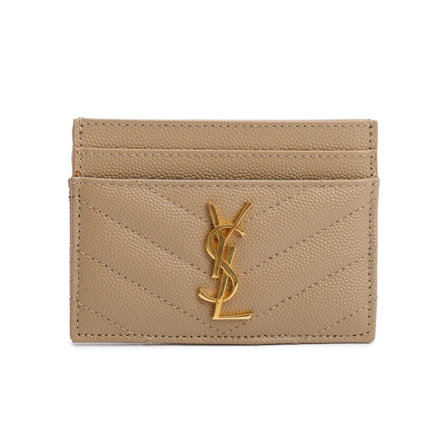 Saint Laurent Beige Grain de Poudre Matelasse Chevron Leather Card Case