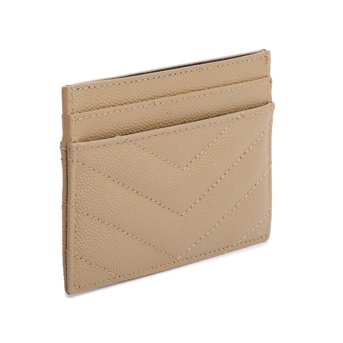 Saint Laurent Beige Grain de Poudre Matelasse Chevron Leather Card Case