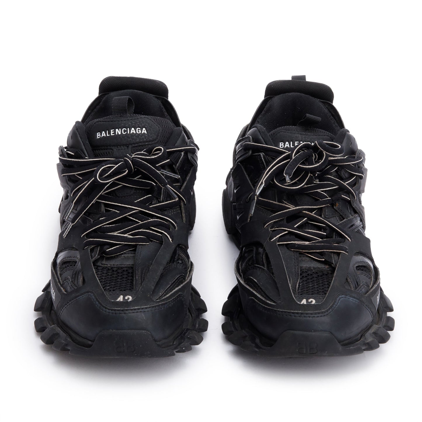 Balenciaga Black Leather Fabric Mesh Track Sneakers, Size 42