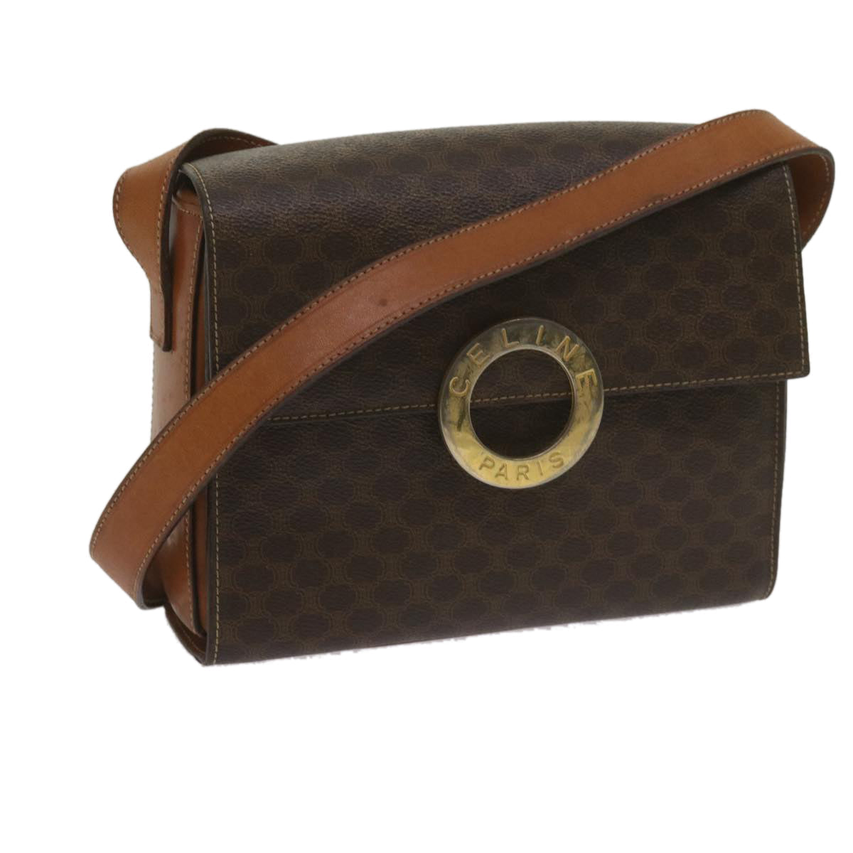 Luxury CELINE Macadam Canvas Shoulder Bag PVC Leather Brown  60985
