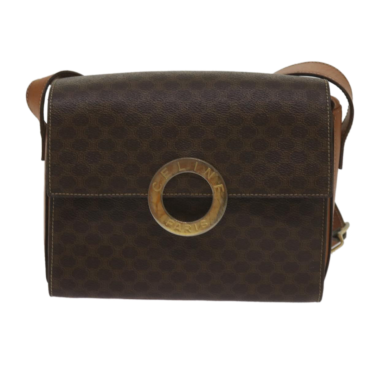 Luxury CELINE Macadam Canvas Shoulder Bag PVC Leather Brown  60985