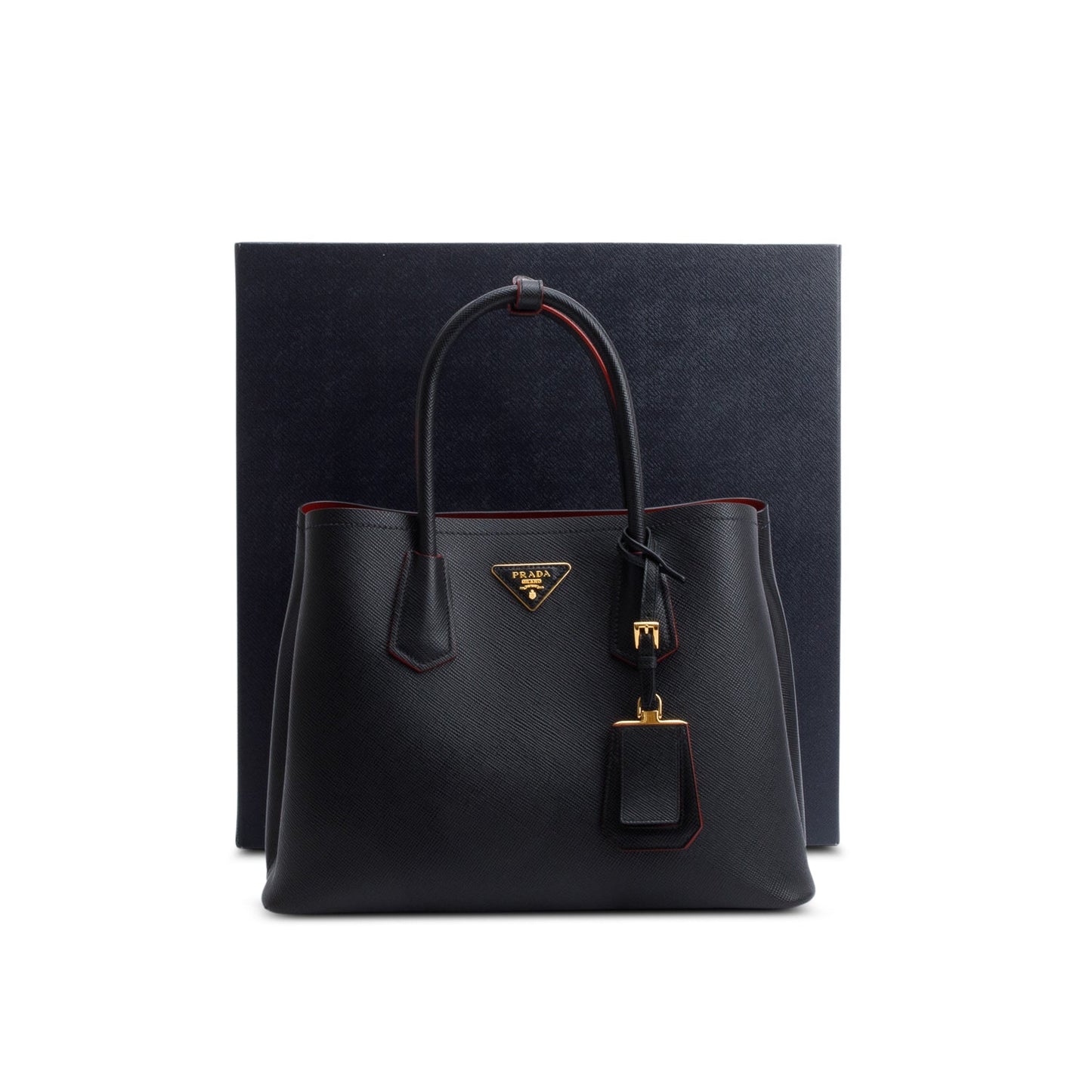 Prada Black Saffiano Lux Medium Cuir Double Tote