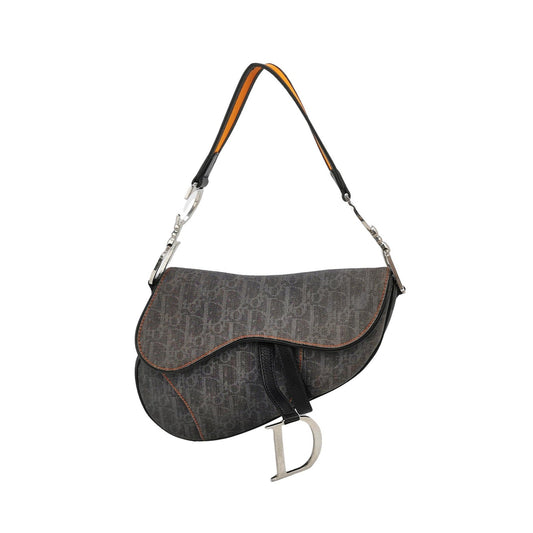 Dior Saddle Vintage Black Oblique with Orange Trim