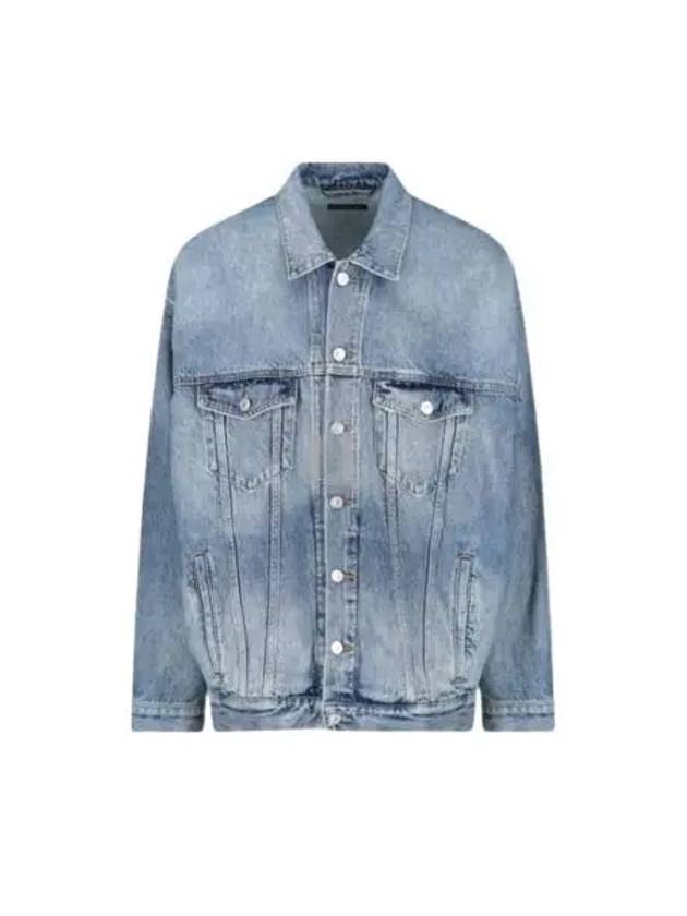Luxury Balenciaga Trending 2026 Back Logo Print Oversized Denim Jacket Blue
