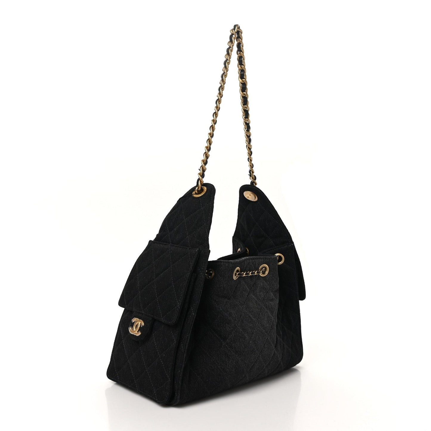 Washed Quilted Small Chanel 25 Handbag Black