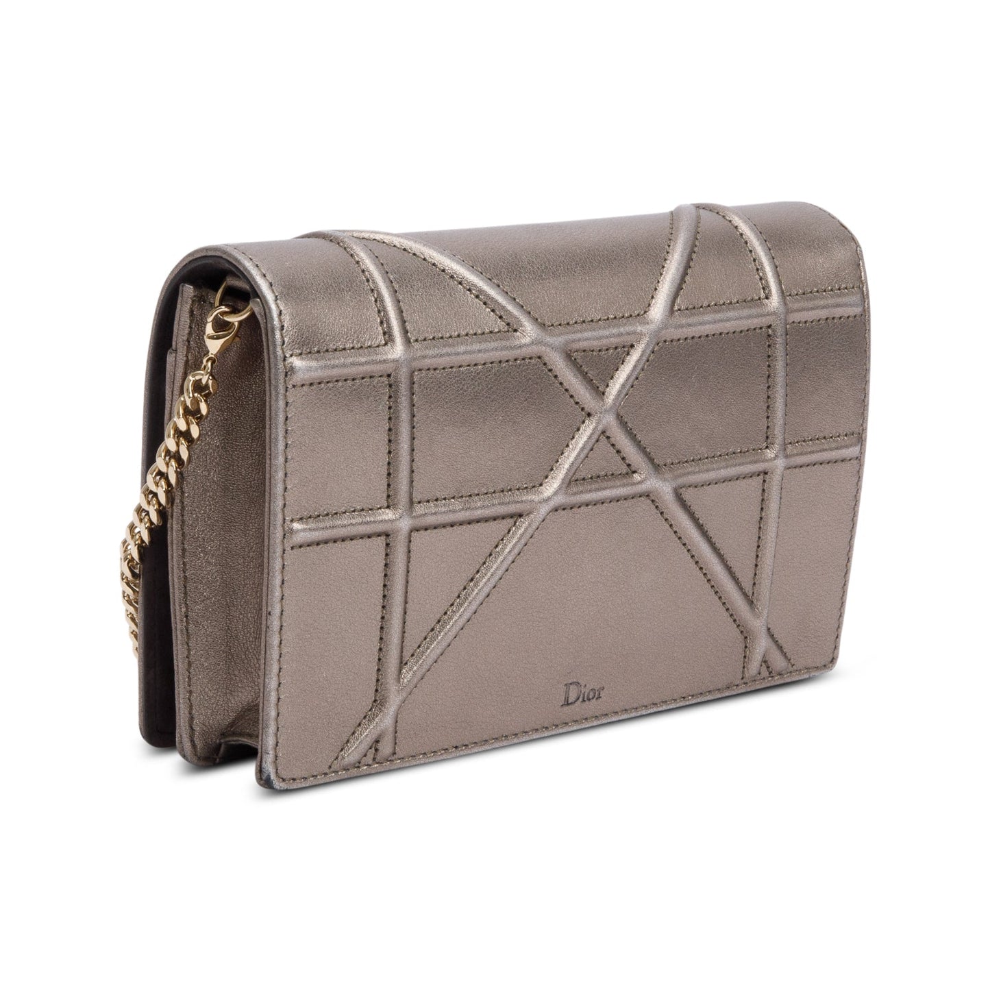 Christian Dior Metallic Gold Diorama Wallet on Chain