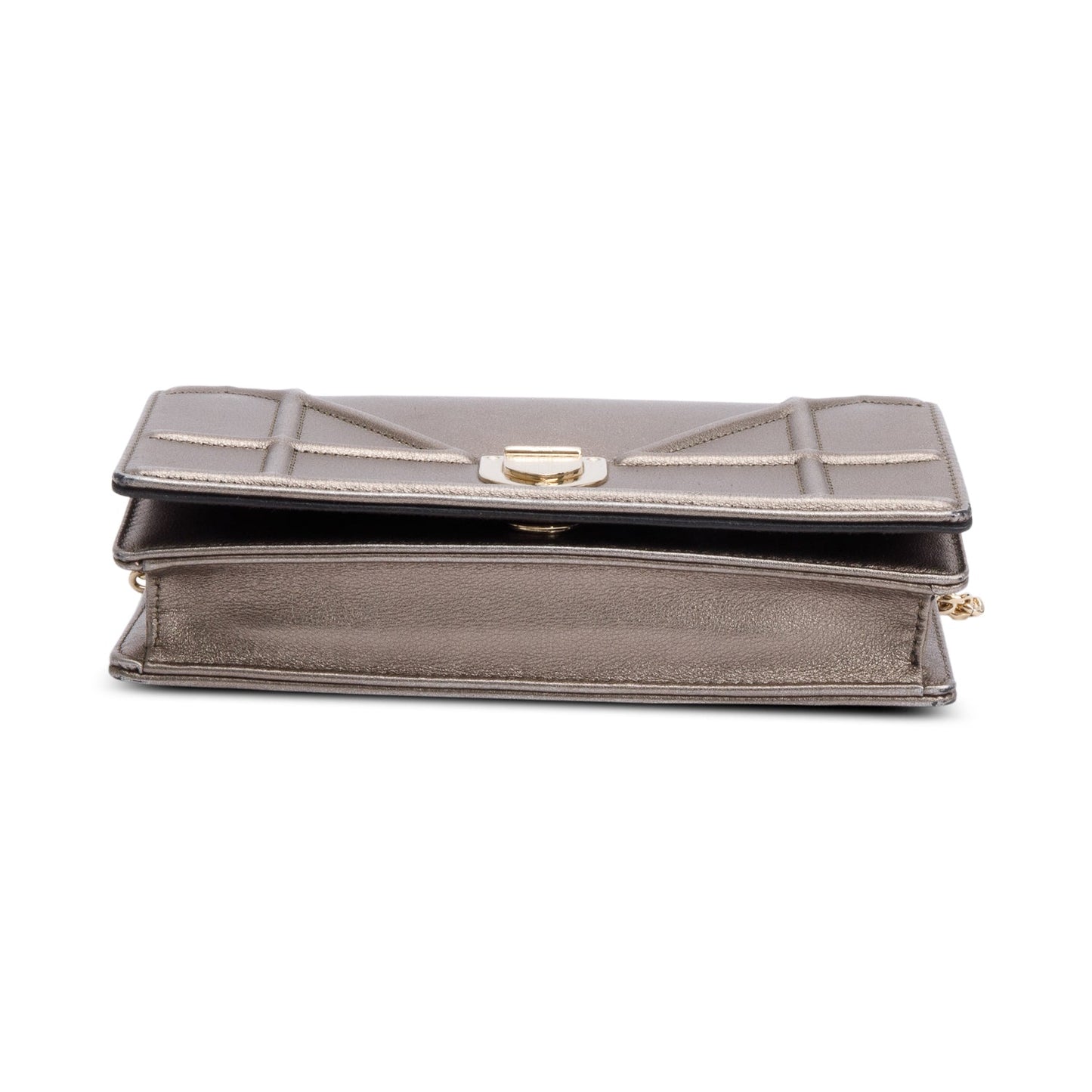 Christian Dior Metallic Gold Diorama Wallet on Chain