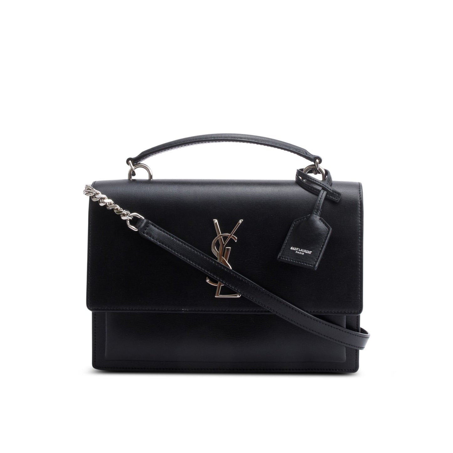 Saint Laurent Black Leather Sunset Top Handle Bag