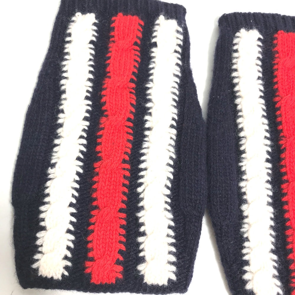 GUCCI gloves 521149 wool Navy fingerless stripe Women M